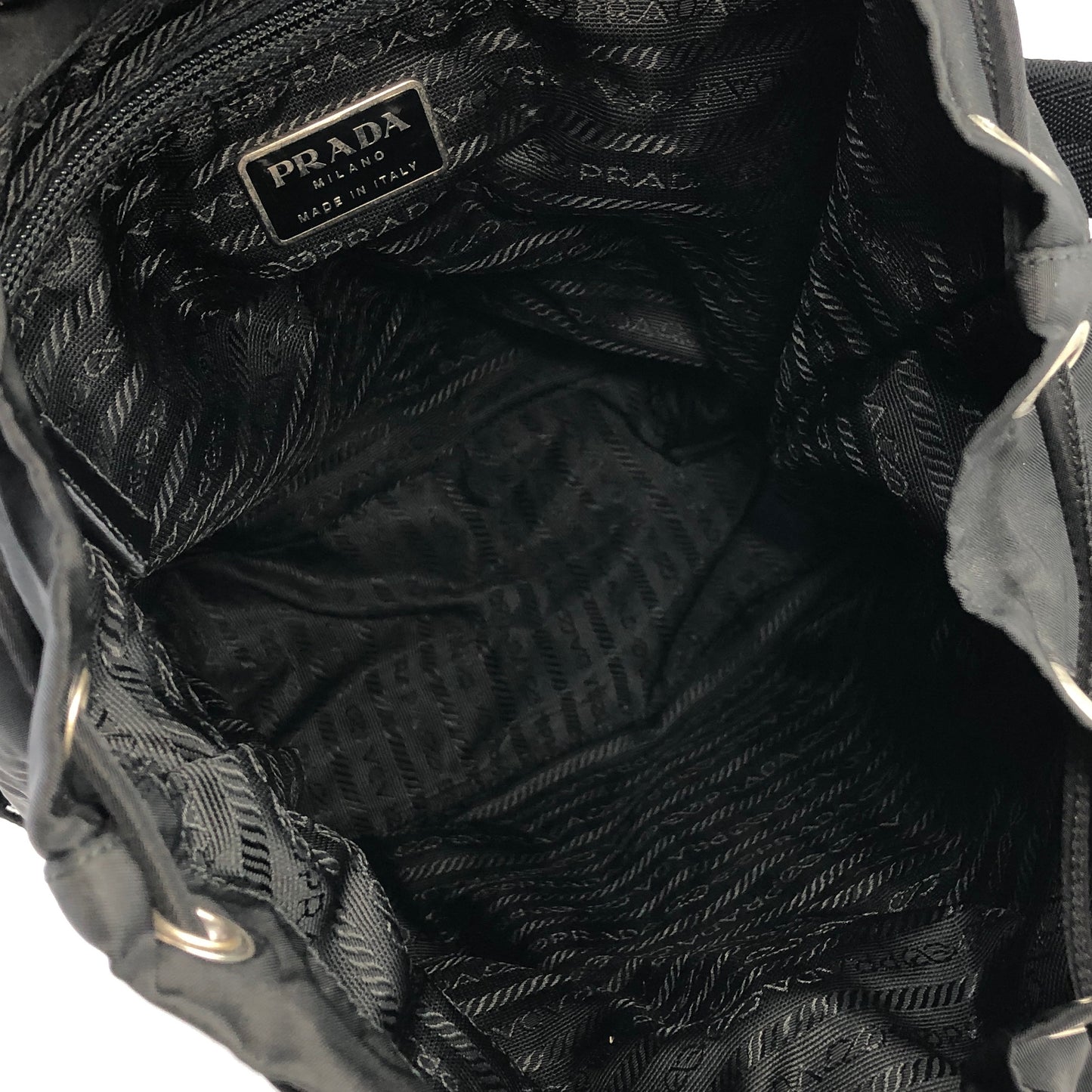PRADA Triangle Logo Nylon Backpack Black Vintage js64pa