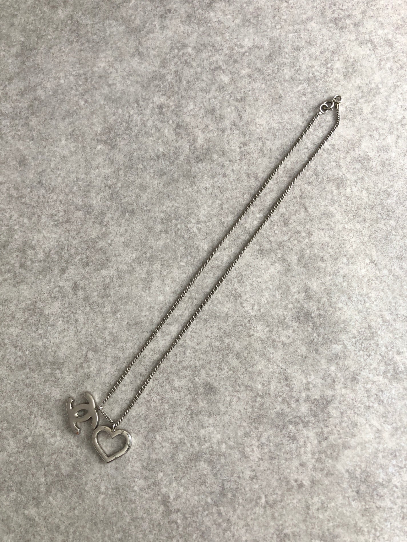 CHANEL Coco Mark Heart Necklace Silver Vintage 42pcps