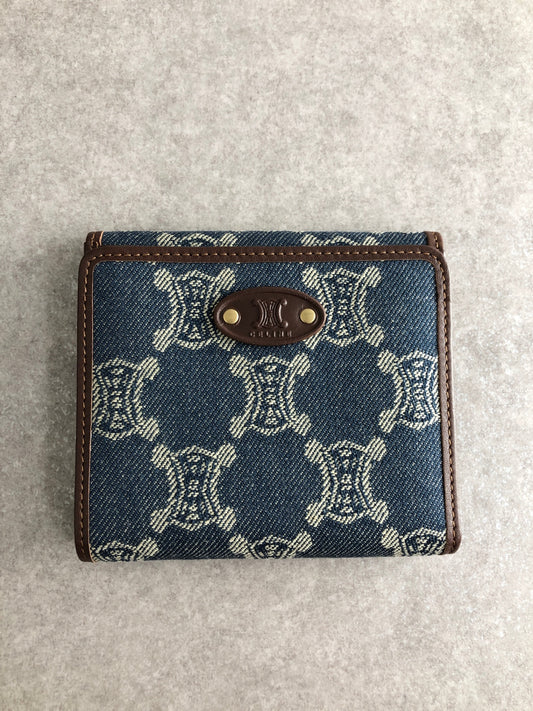 CELINE Triomphe Blason Folded Wallet Indigo Vintage 3pep8h