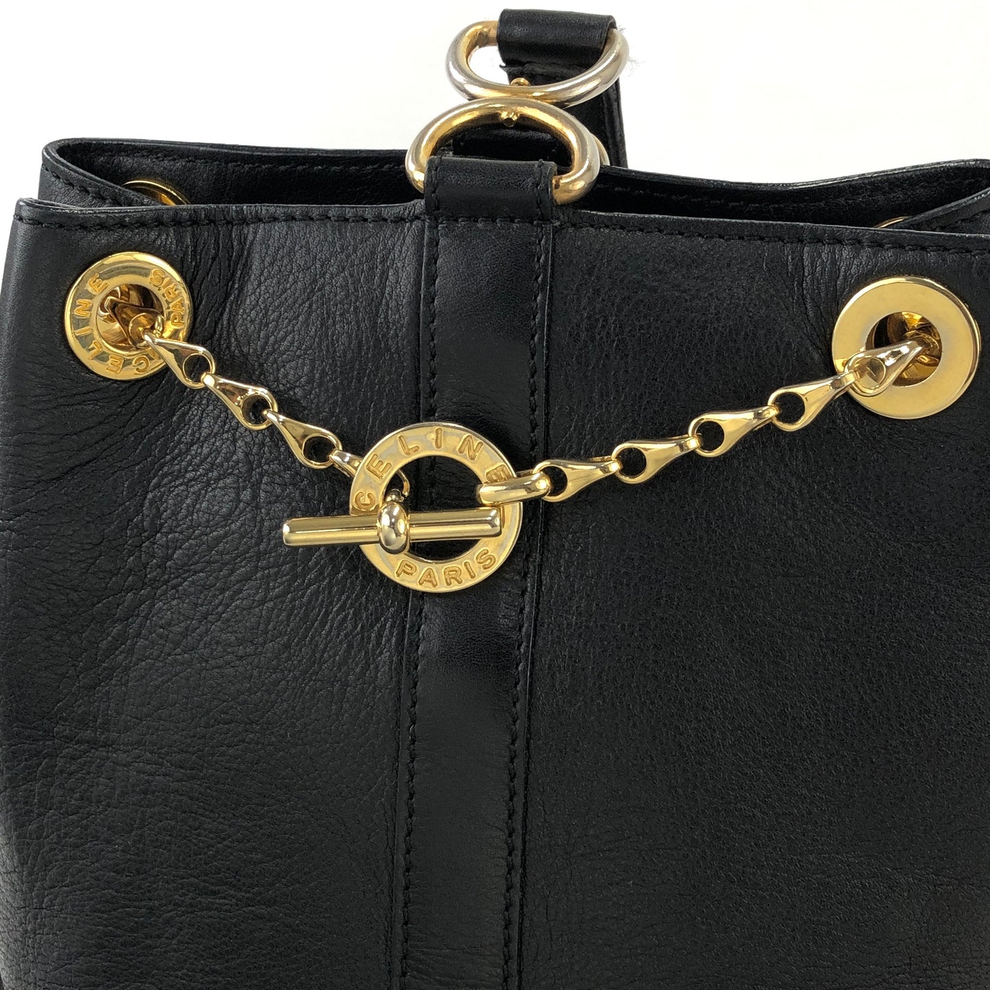 CELINE Toggle Chain Leather Crossbody Shoulder bag Black Vintage s2ztup