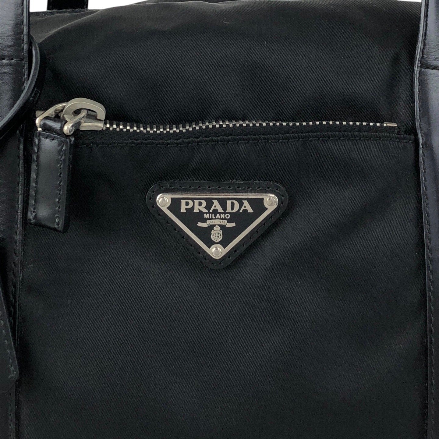 PRADA Tessuto Triangle Logo Small Boston bag Handbag Black Vintage kg2zxs