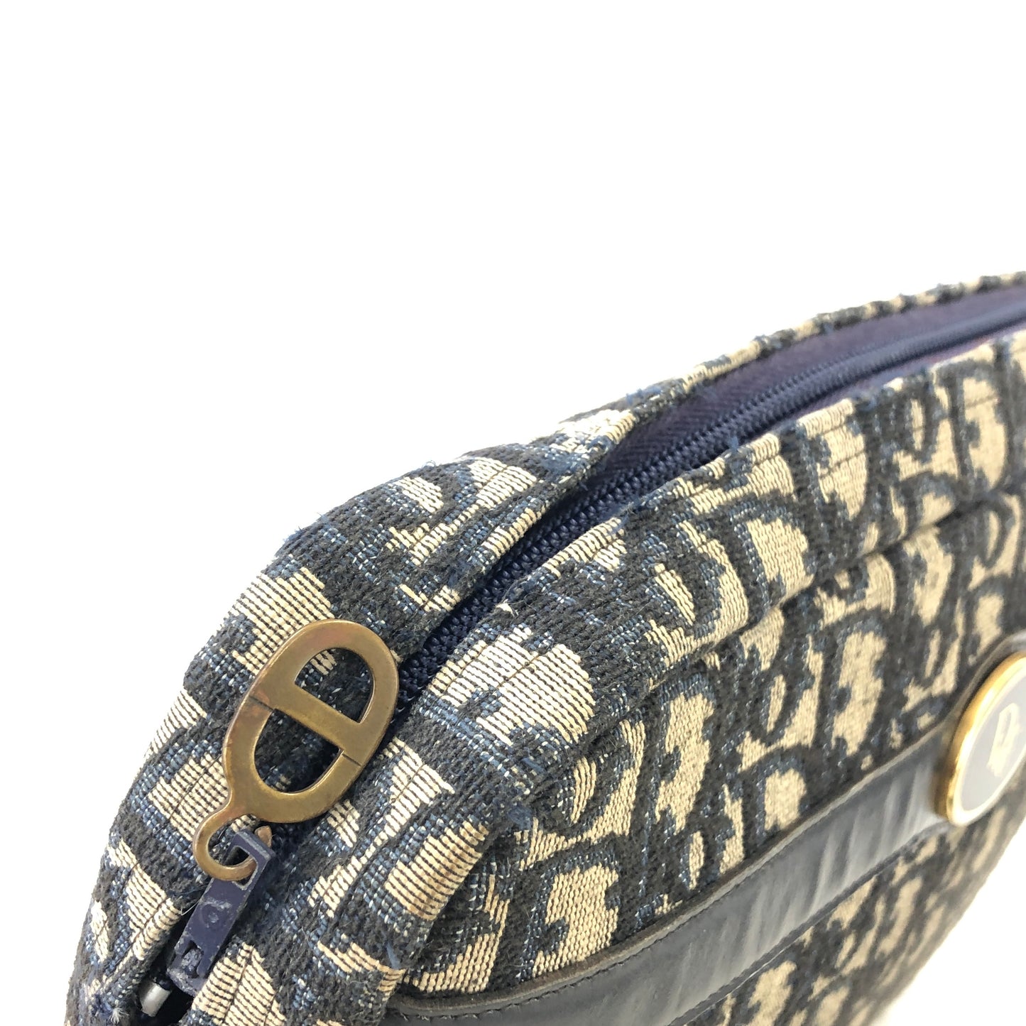 Christian Dior Trotter CD Logo Jacquard Leather Shoulder bag Navy Vintage gef6pa