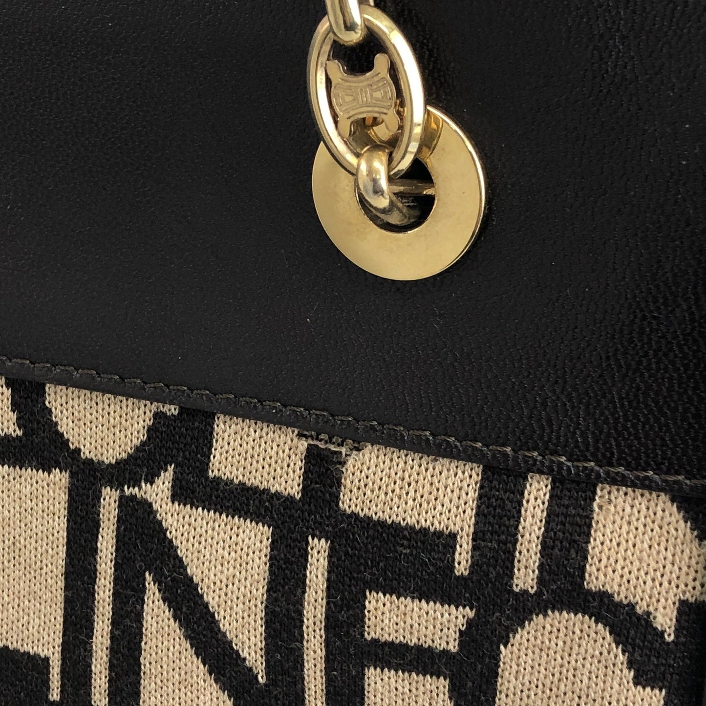 CELINE Logo Embroidery Chain Handbag Brown Vintage 88vc8f