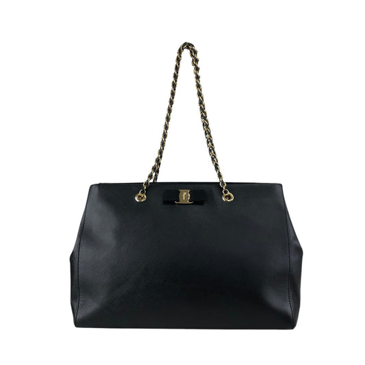 Salvatore Ferragamo Vala Ribbon Handbag Chain Shoulder bag Black Vintage 7fajd7