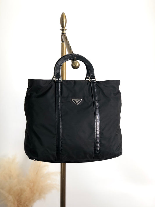 PRADA 三角形標誌雙向手提包單肩包黑色復古 tdyan3