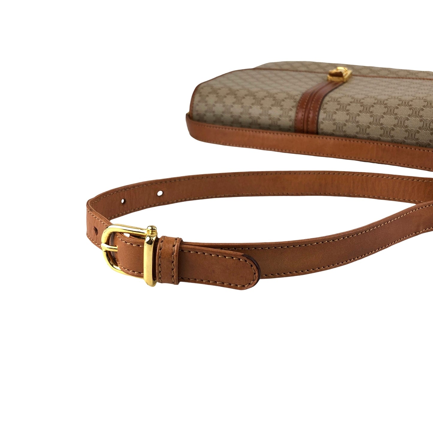 CELINE Macadam Front Buckle Shoulder bag Beige Vintage ezjmir