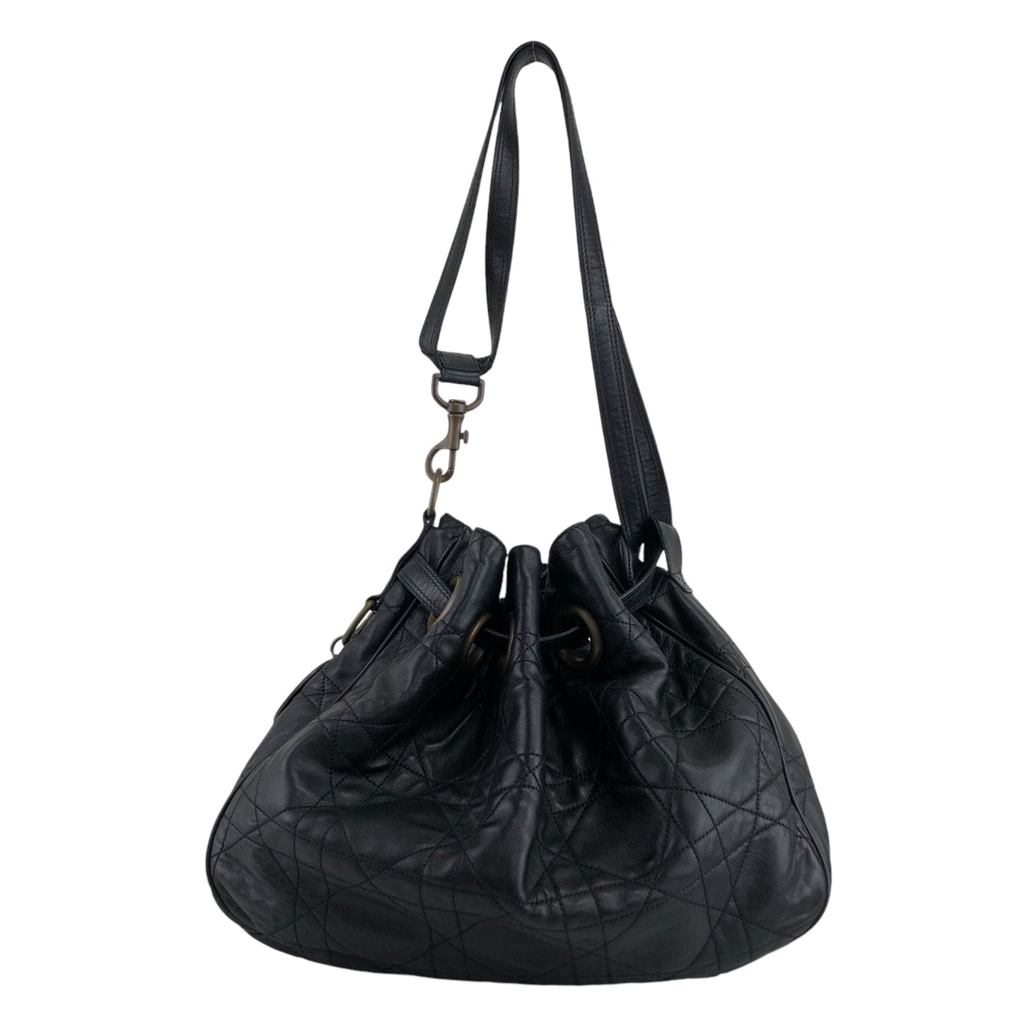 Christian Dior Cannage Logo Motif 抽繩肩背包 黑色 復古 ryhx6x