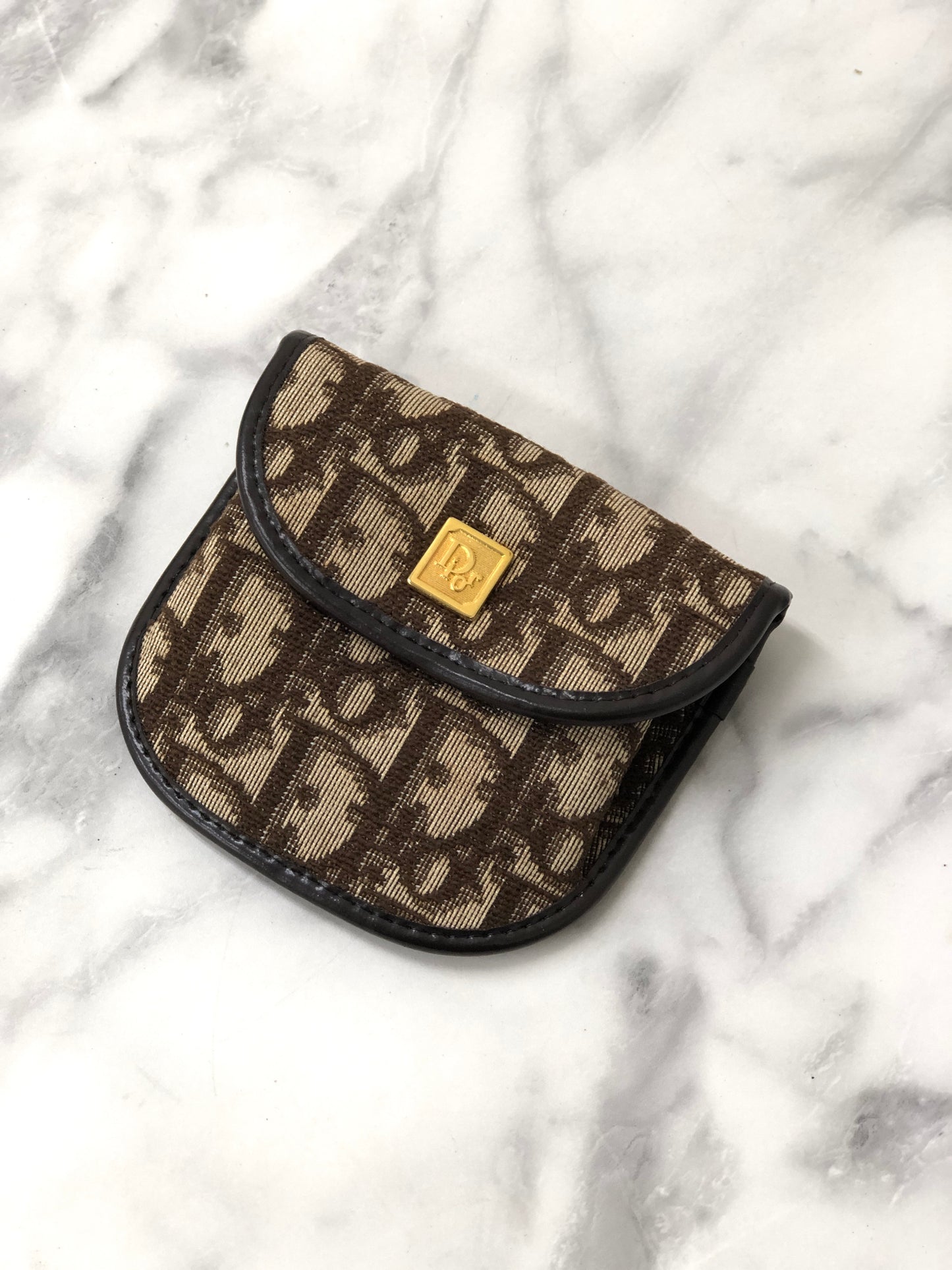 Christian Dior Trotter CD Logo 提花皮革零錢包 棕色 復古 e3hgif