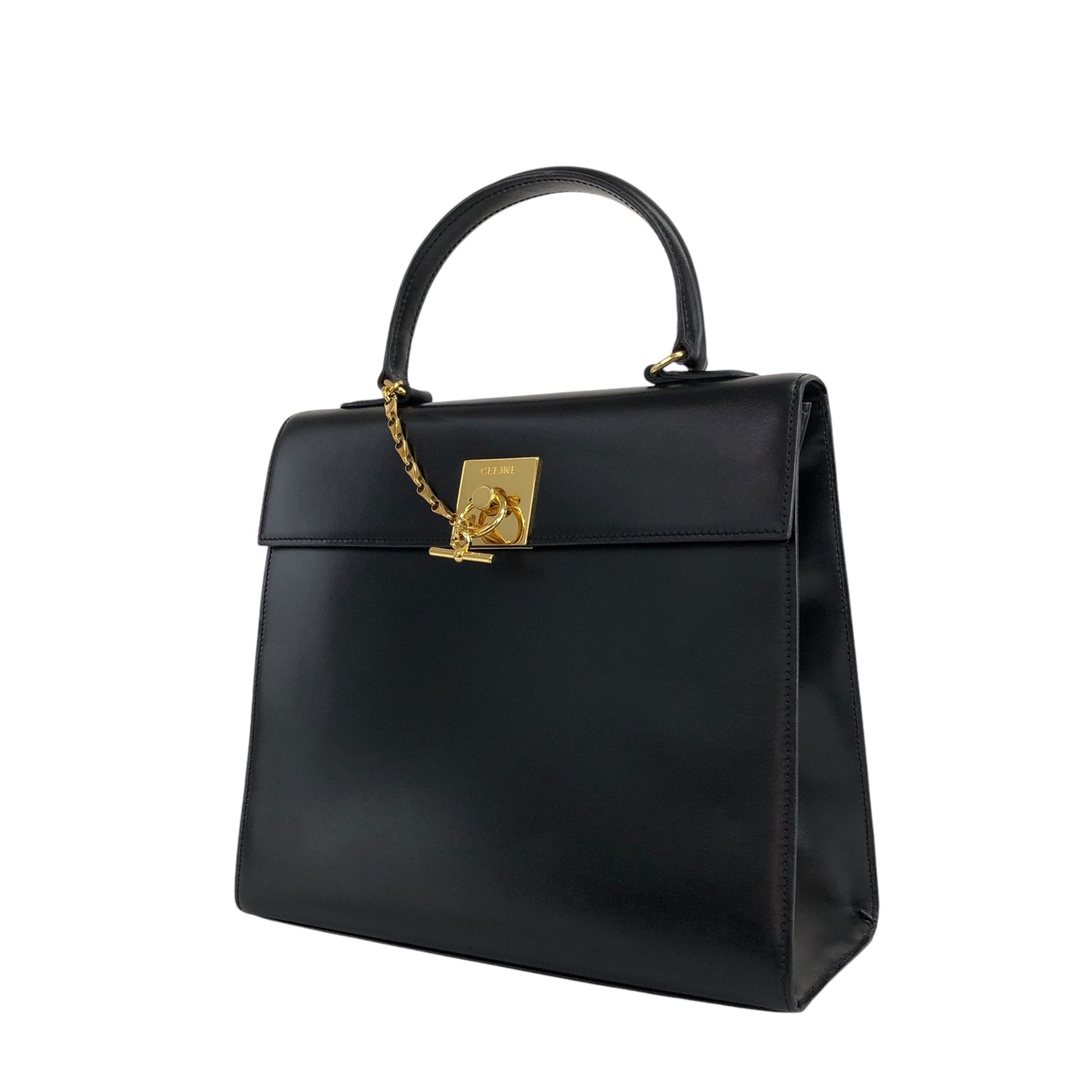 CELINE Gancini Top Handle Handbag Black Vintage a8utvp