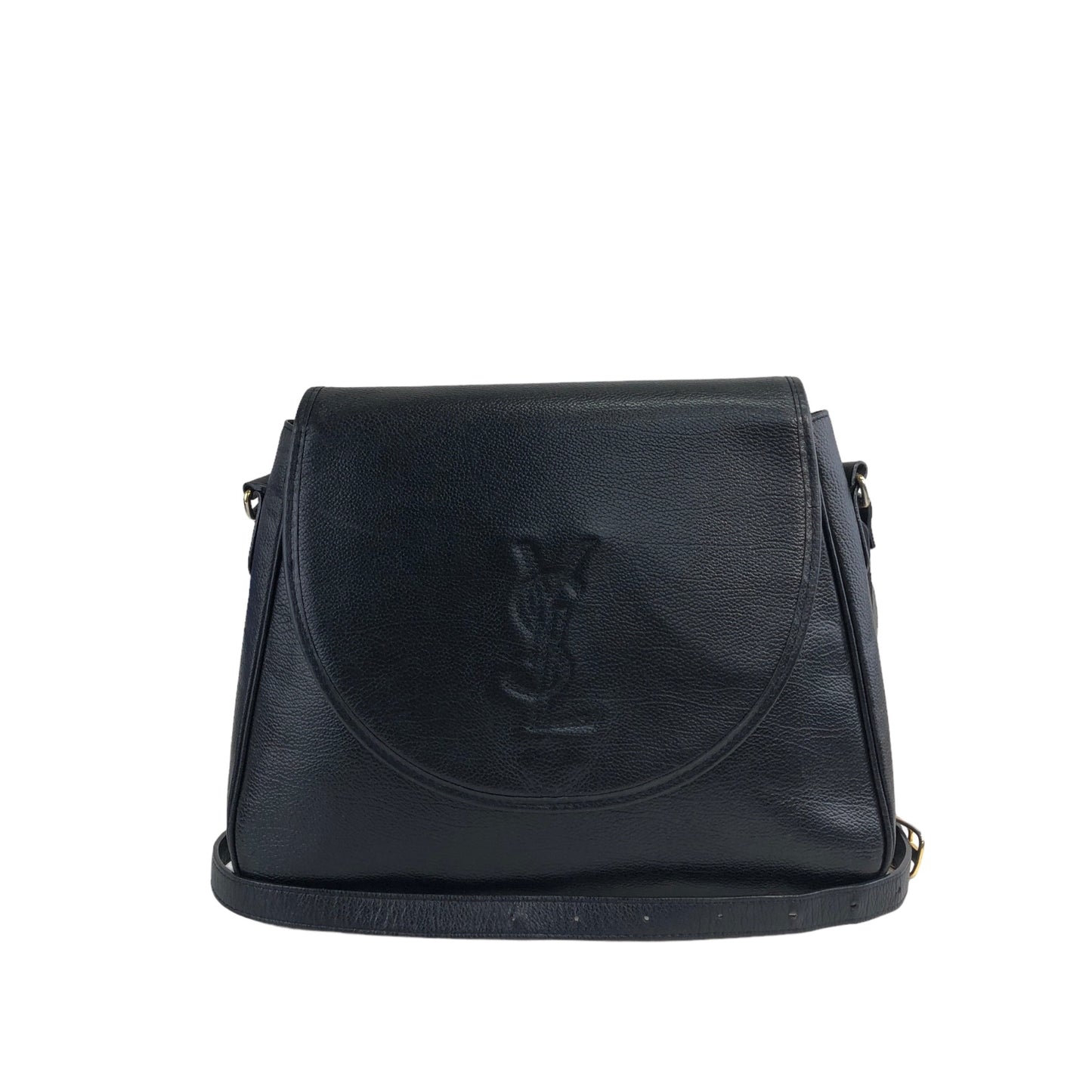 Yves Saint Laurent YSL Logo Stitch Leather Shoulder bag Black Vintage gscvrw