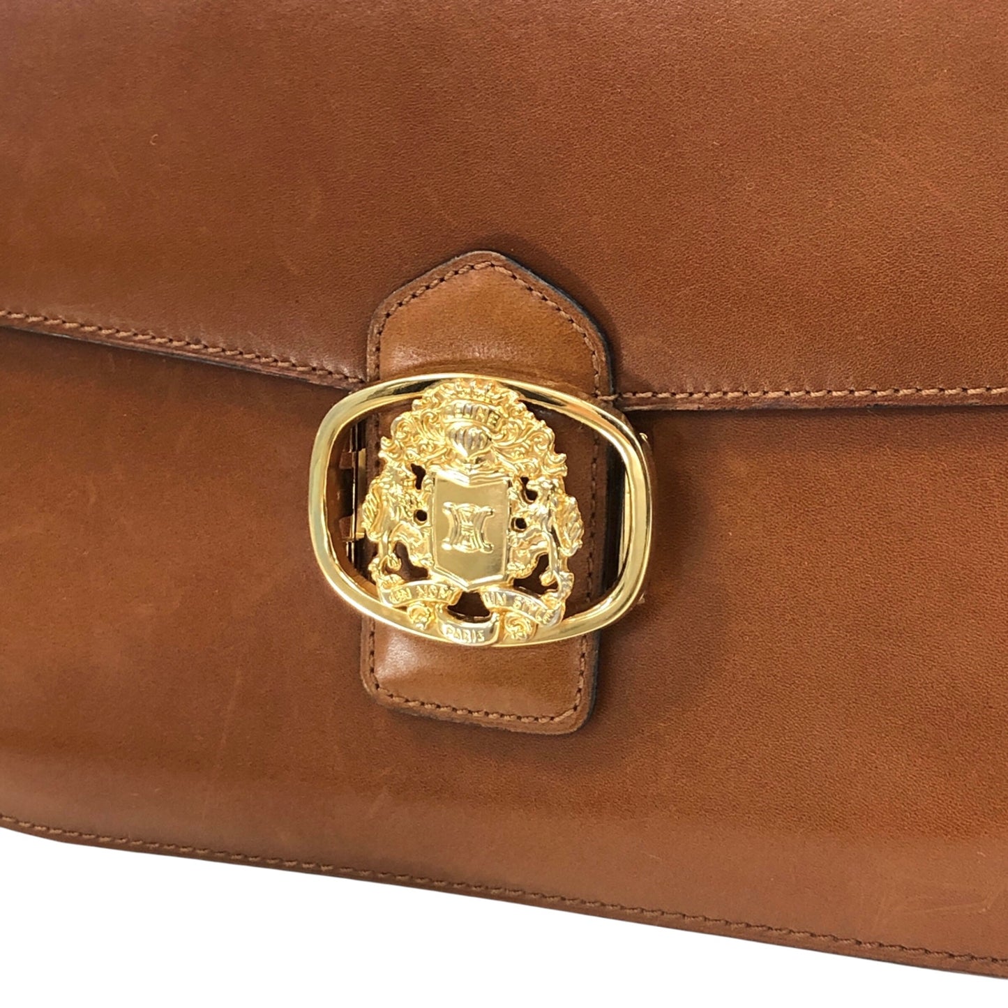 CELINE Emblem Motif Shoulder bag Camel Vintage 4zs7bs