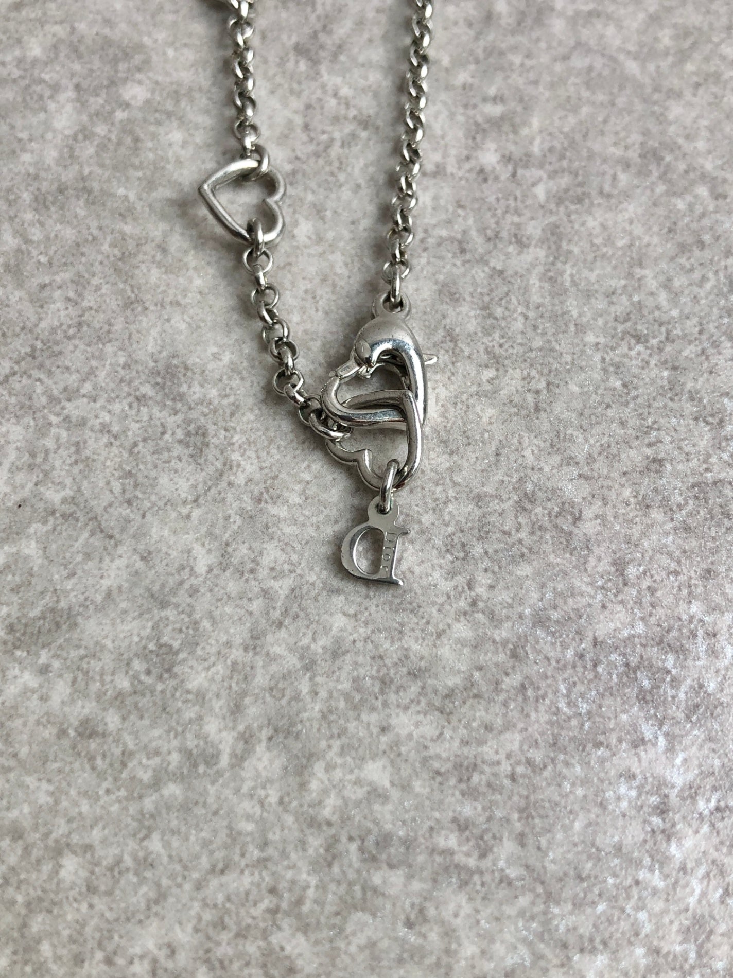 Christian Dior Logo Motif Rhinestone Necklace Silver Vintage eru8rm