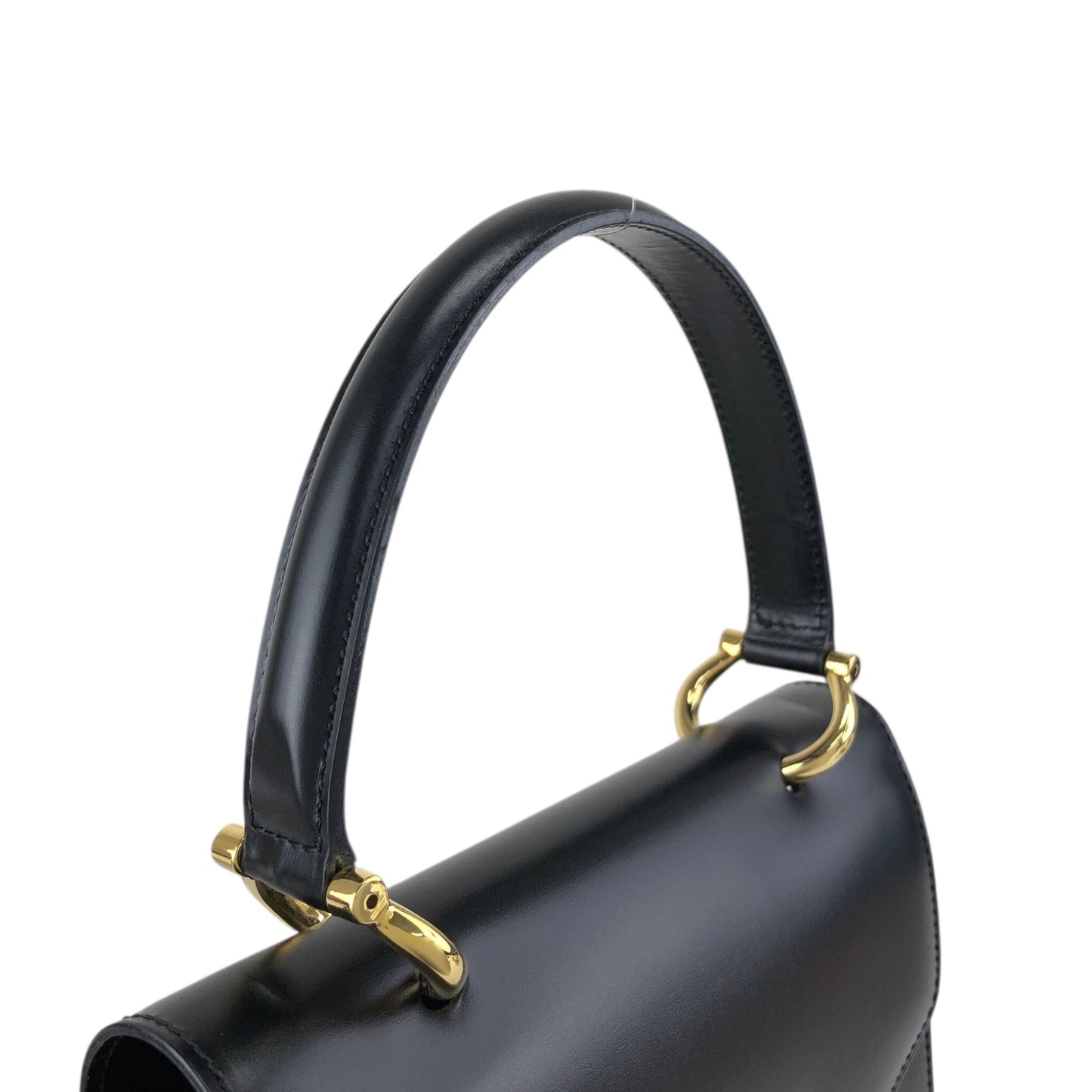 CELINE Horse Bit Double Flap Handbag Black Vintage nrxerm
