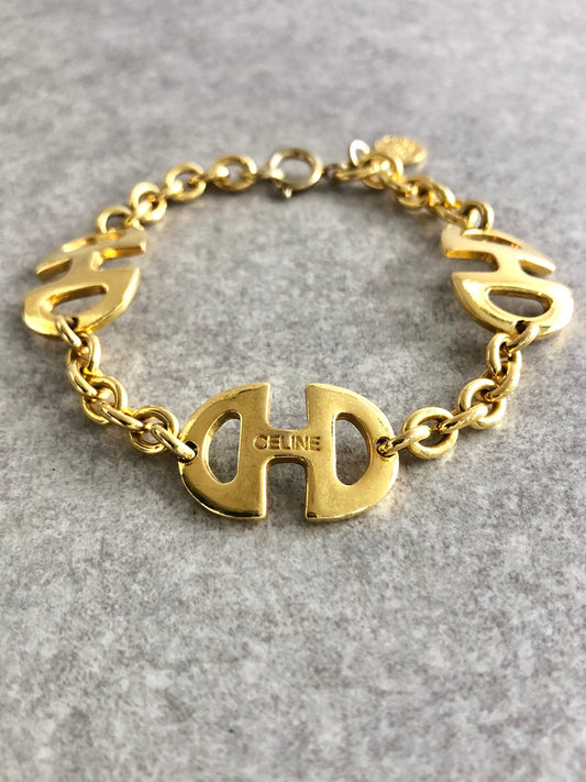 CELINE Horse Bit Bracelet Gold Vintage 2h688g