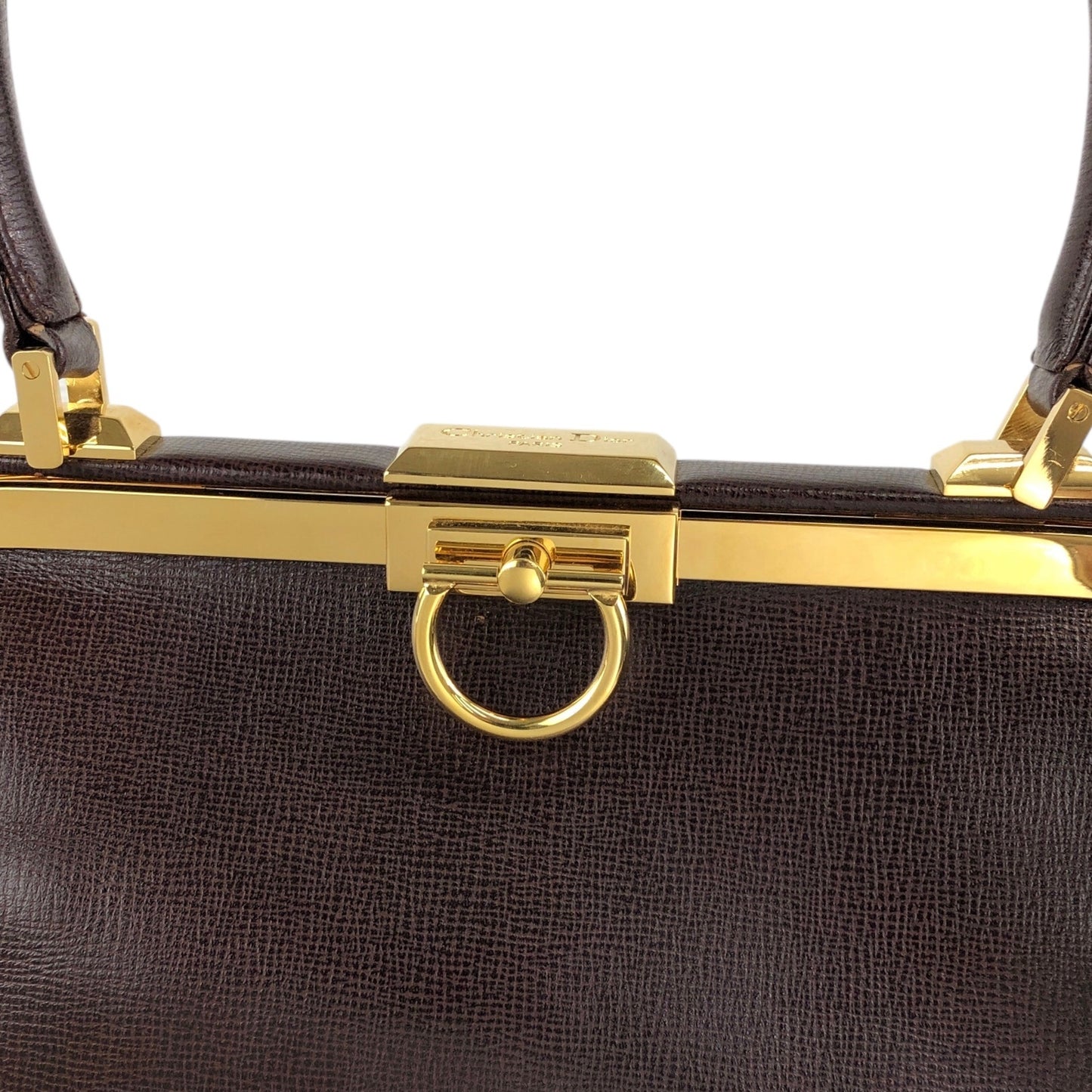 Christian Dior Gancini Metal Clasp Two-way Handbag Shoulder bag Brown Vintage pzns32