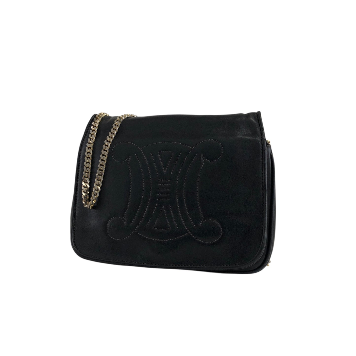 CELINE Blason Chain Shoulder bag Black Vintage jxnmfi