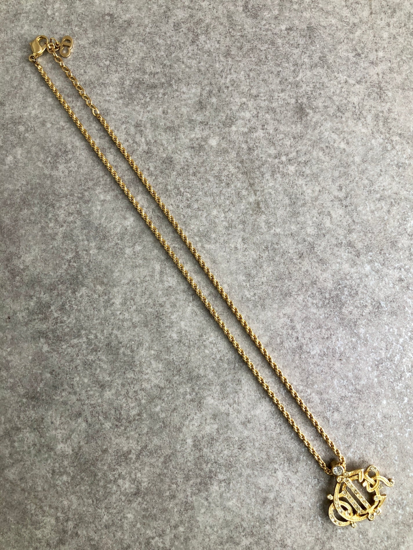 Christian Dior Emblem Rhinestone Necklace Gold Vintage vcjfee