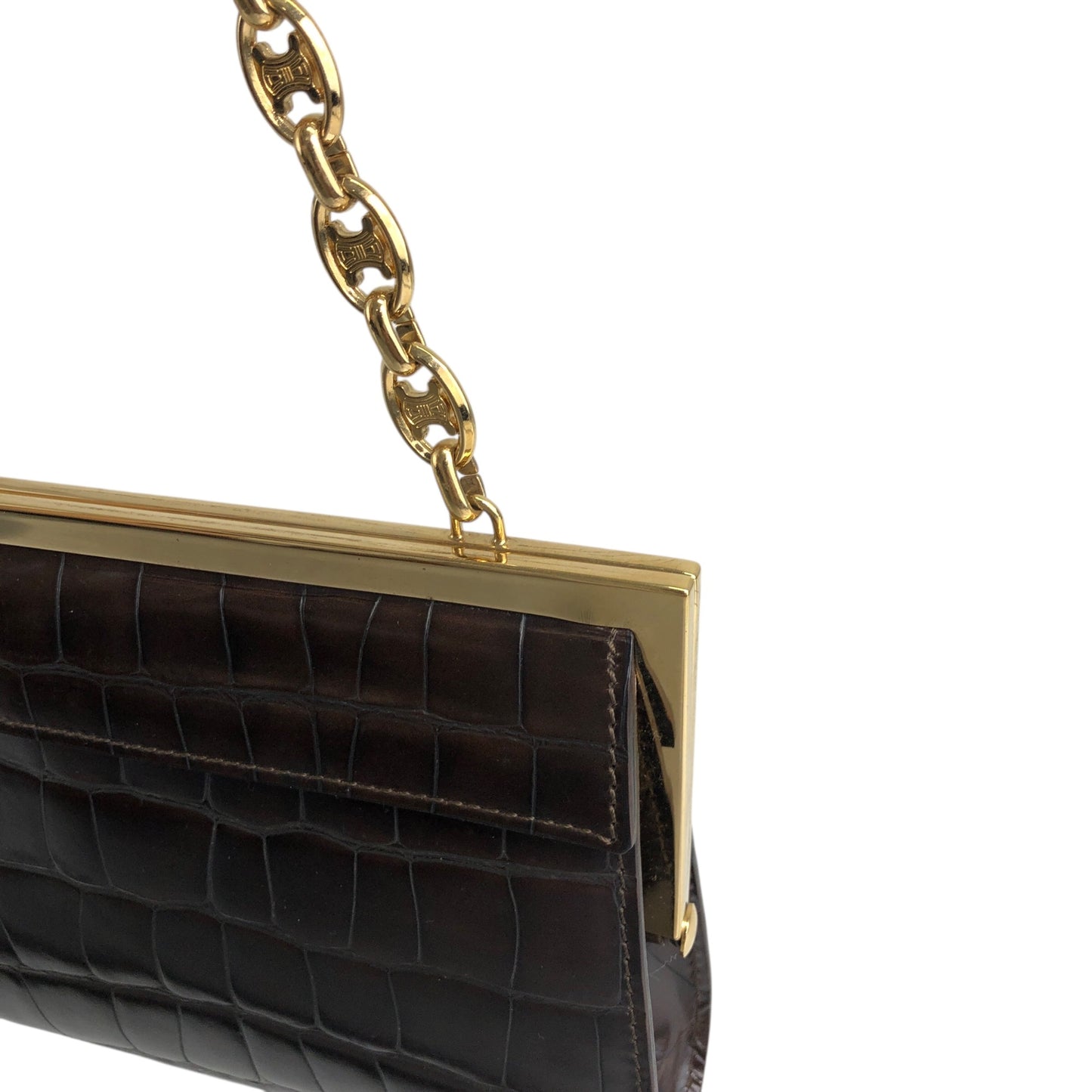 CELINE Triomphe Chain Shoulder bag Brown Vintage tedt2b