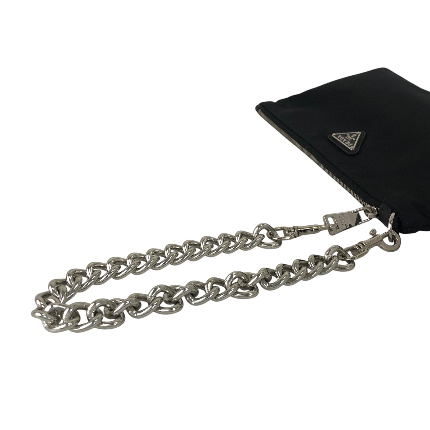 PRADA Triangle Logo Chain Small Handbag Pouch Black Vintage vhizxb