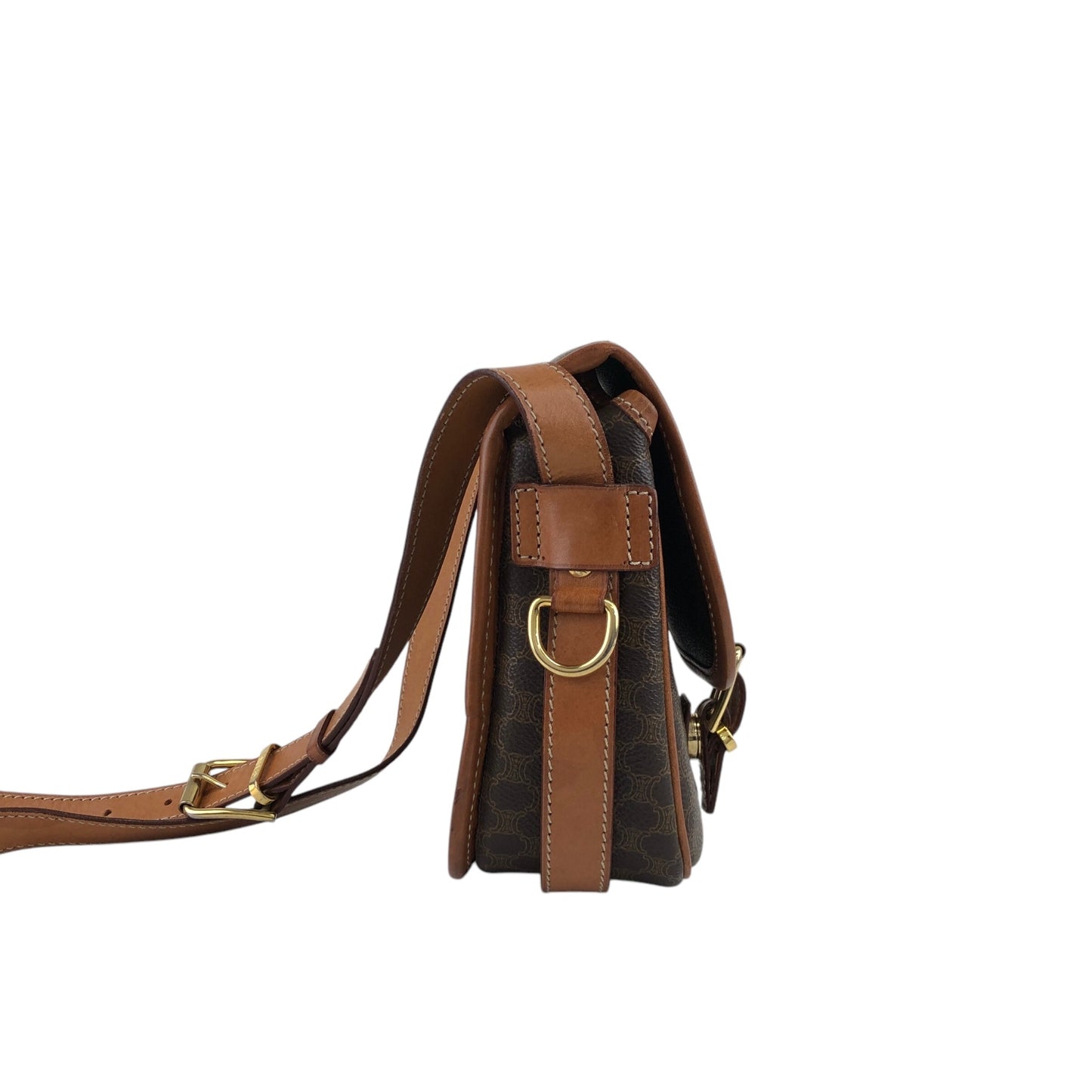 CELINE Macadam Front Buckle Shoulder bag Brown Vintage h4fac7