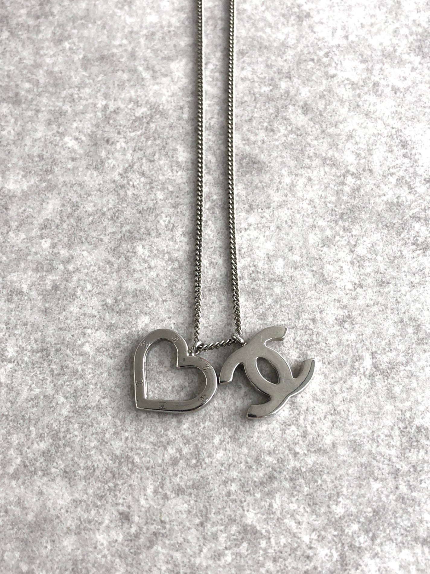 CHANEL Coco Mark Heart Necklace Silver Vintage 42pcps
