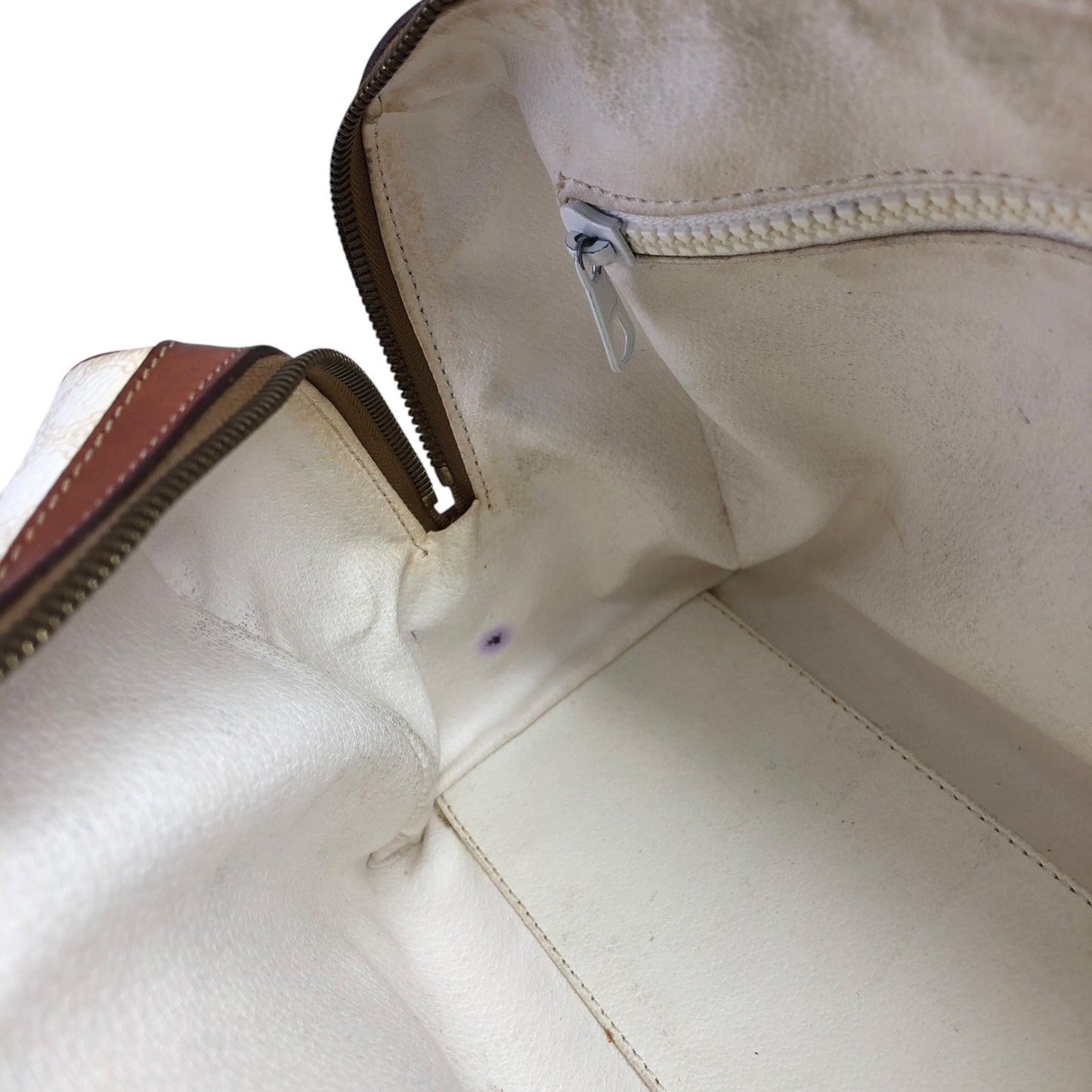 CELINE Macadam Blason Handbag Boston bag White Vintage ph8fuj
