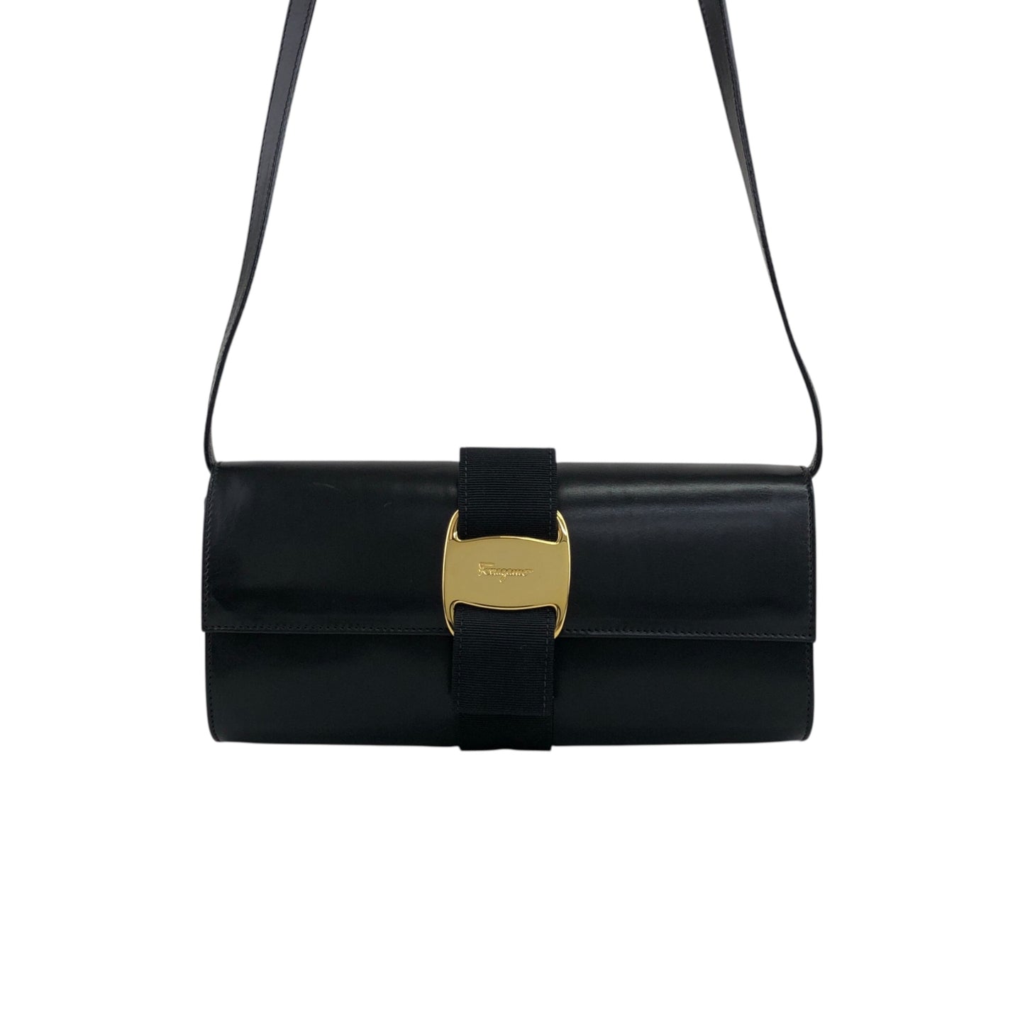 Salvatore Ferragamo Gancini Ribbon Shoulder bag Black Vintage 3wugs6
