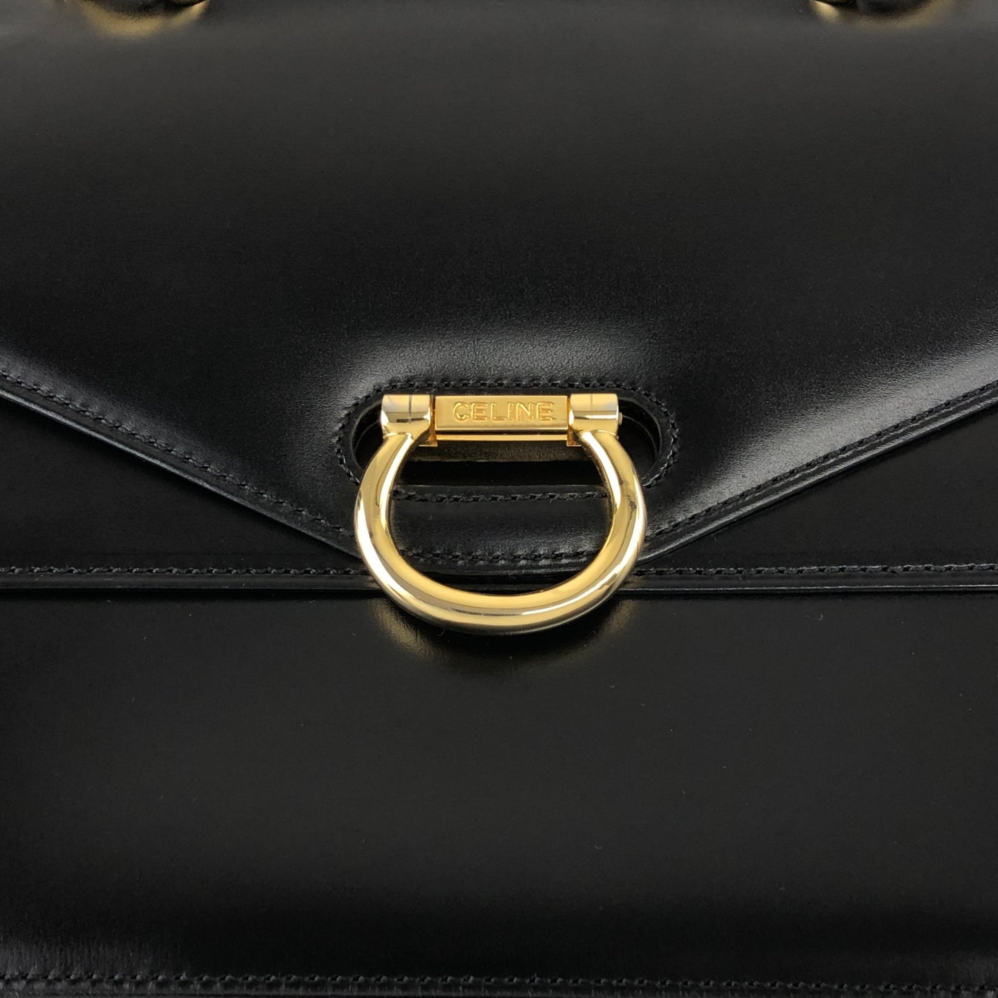 CELINE Horse Bit Double Flap Handbag Black Vintage nrxerm