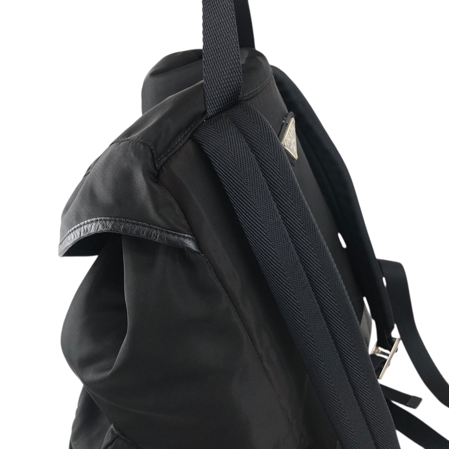 PRADA Tessuto Triangle Logo Front Buckle Backpack Black Vintage pyct8y