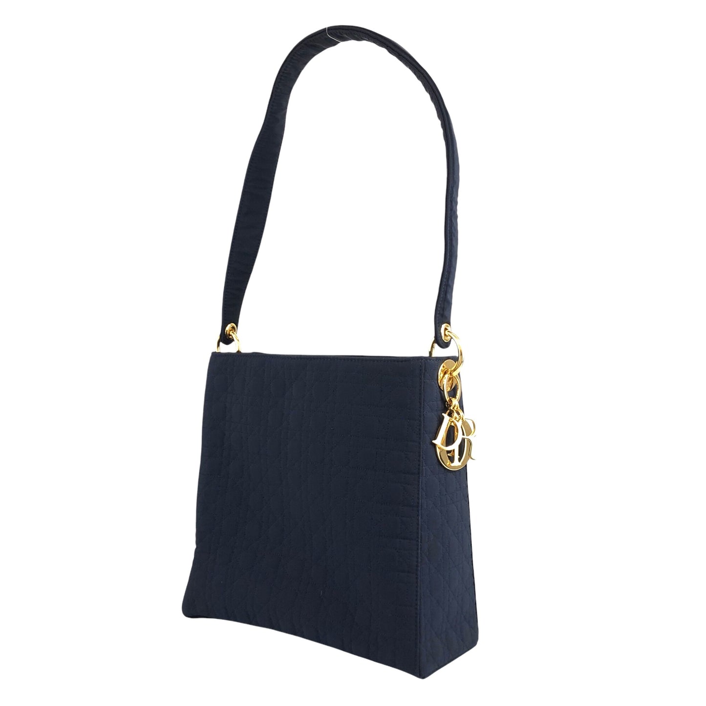 Christian Dior Cannage CD Logo Charm Shoulder bag Hobobag Navy Vintage 55p7w6
