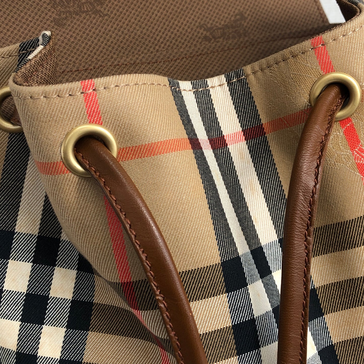 BURBERRY Classic Check Front Buckle Canvas Leather Backpack Beige Vintage x6idrn