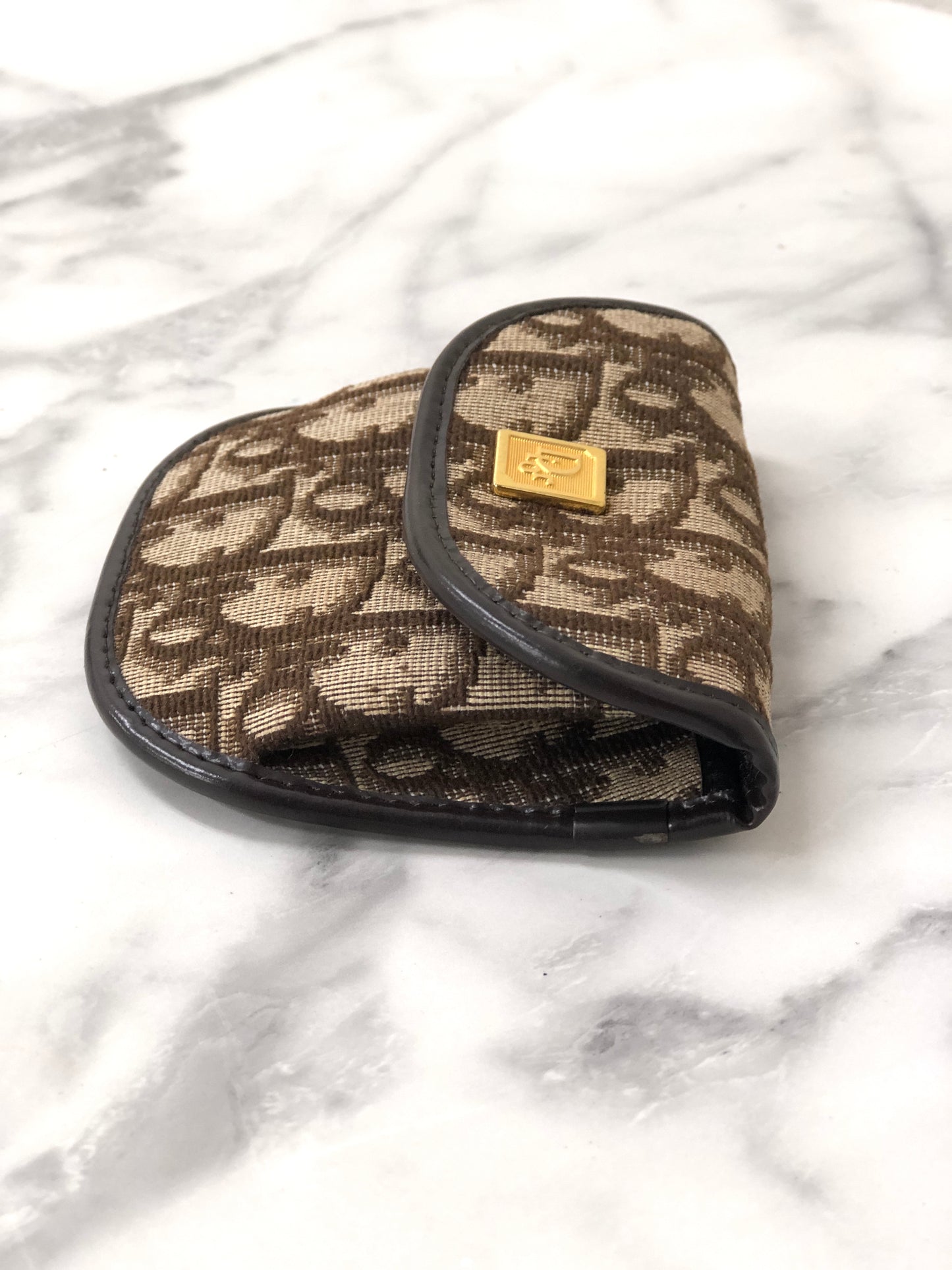 Christian Dior Trotter CD Logo 提花皮革零錢包 棕色 復古 e3hgif