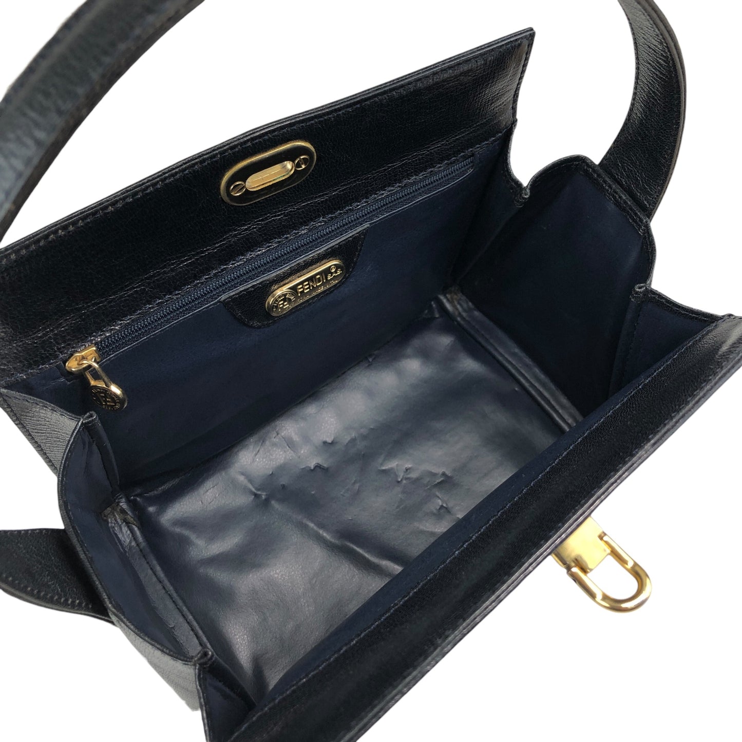 FENDI Logo Embossed Handbag Black Vintage yyxgsd