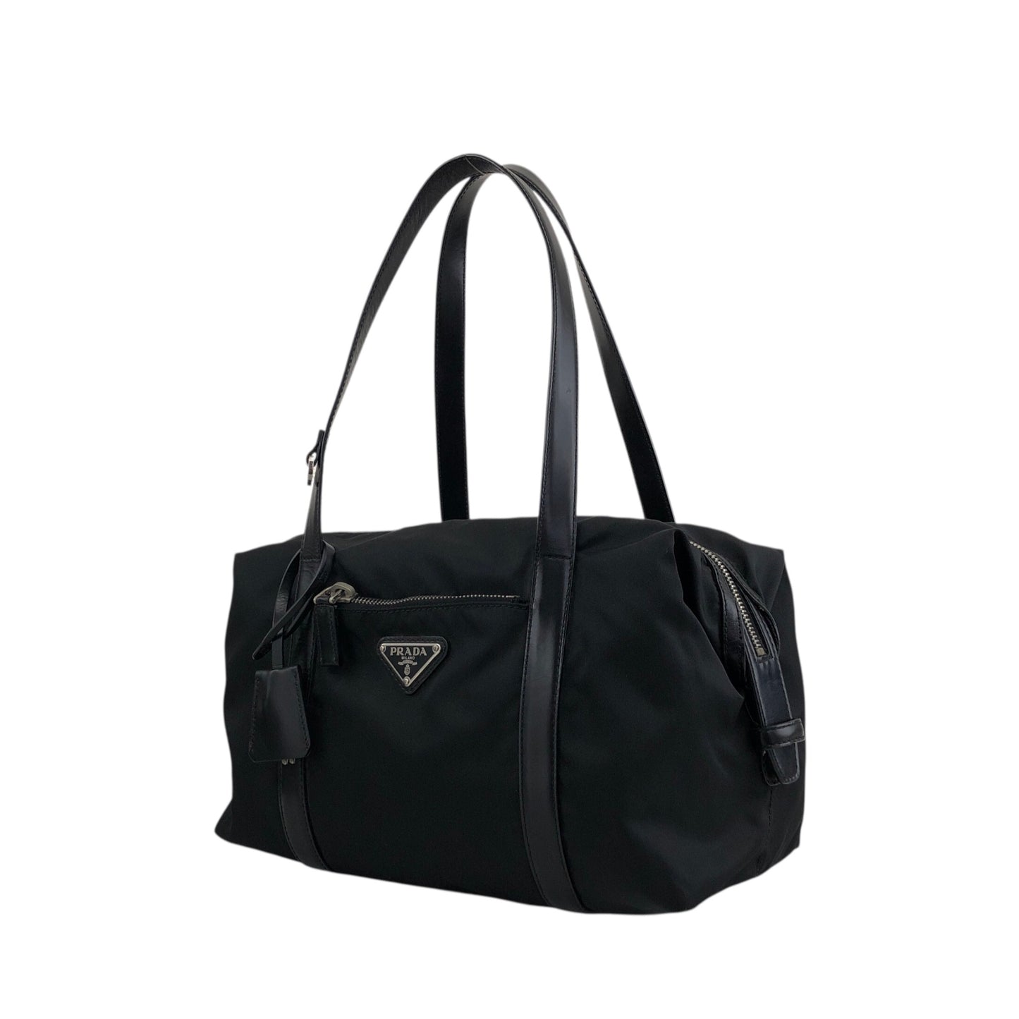PRADA Tessuto Triangle Logo Small Boston bag Handbag Black Vintage kg2zxs