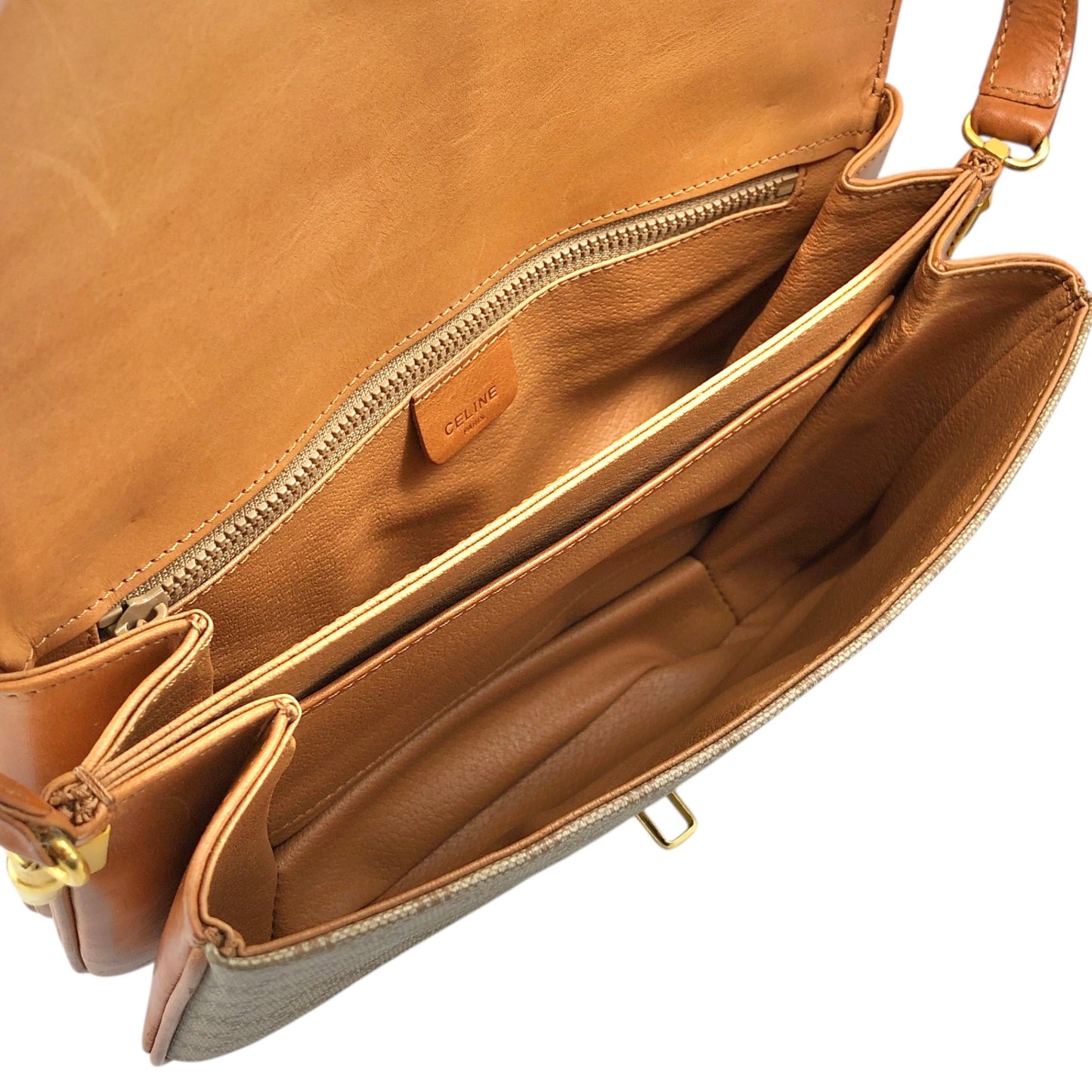 CELINE Macadam Front Buckle Shoulder bag Beige Vintage ezjmir