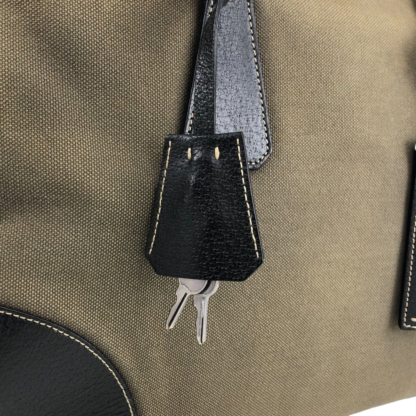 PRADA Triangle Logo Handbag Boston bag Black×Khaki Vintage 7dekxx