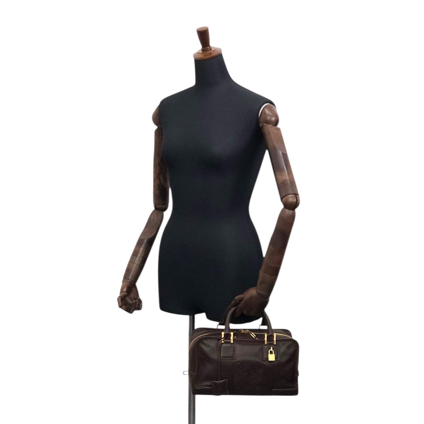 LOEWE Amazona28 Anagram Small Boston bag Handbag Brown Vintage vf56va