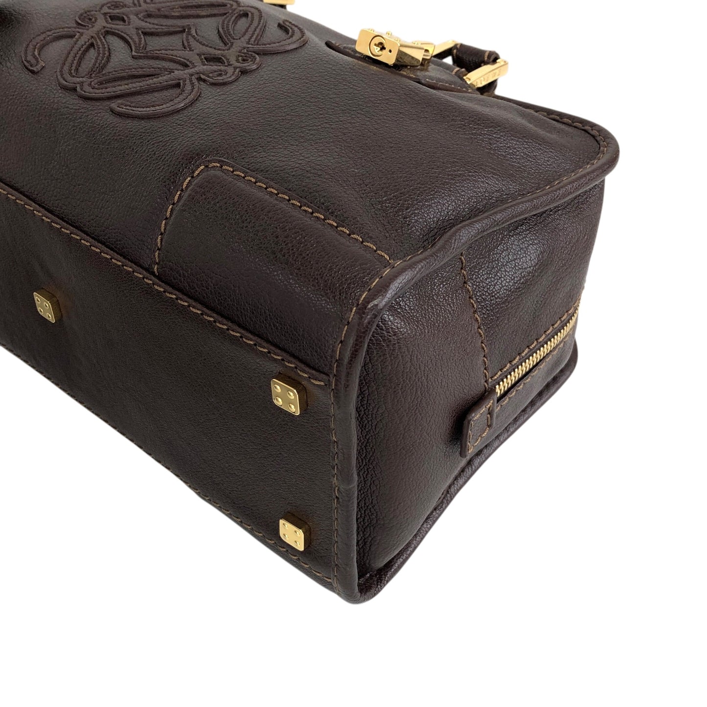 LOEWE Amazona28 Anagram Small Boston bag Handbag Brown Vintage vf56va