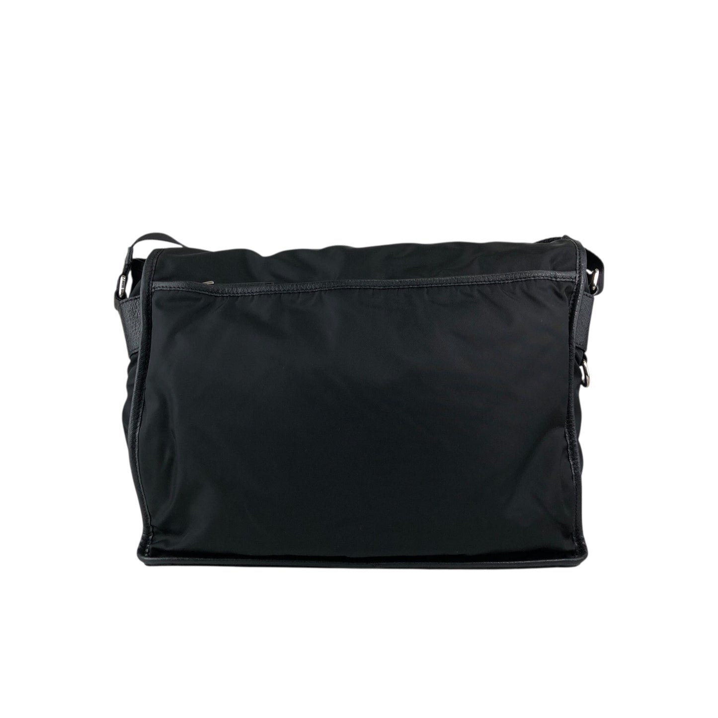 PRADA Tessuto Triangle Logo Front Buckle Shoulder bag Black Vintage 2arab2