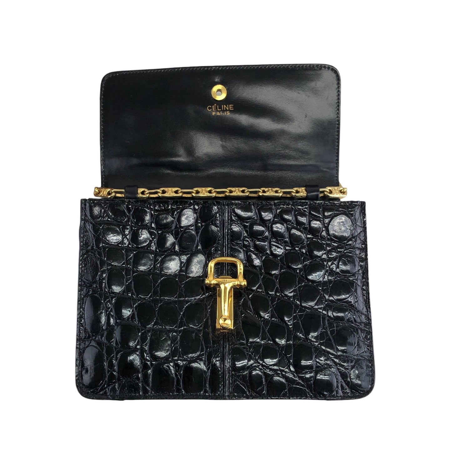 CELINE Horse Bit Chain Shoulder bag Black Vintage pu7w2k