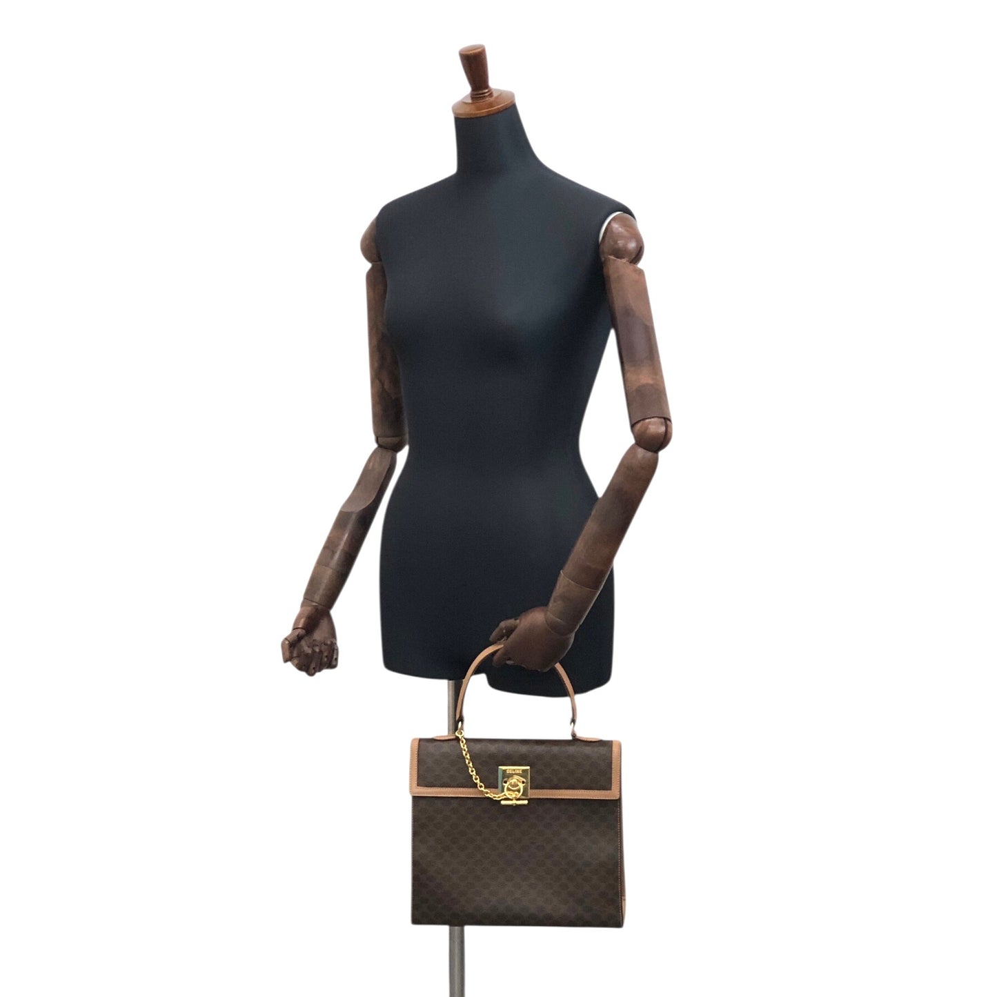 CELINE Macadam Gancini Top Handle Handbag Brown Vintage b7vuin