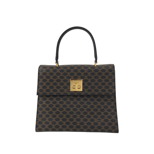 CELINE Macadam Turn Lock Handbag Black Vintage 75x5vx