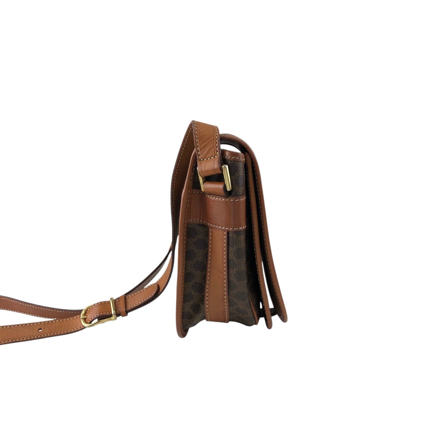 CELINE Macadam Blason Flap Shoulder bag Brown Vintage 2gysan