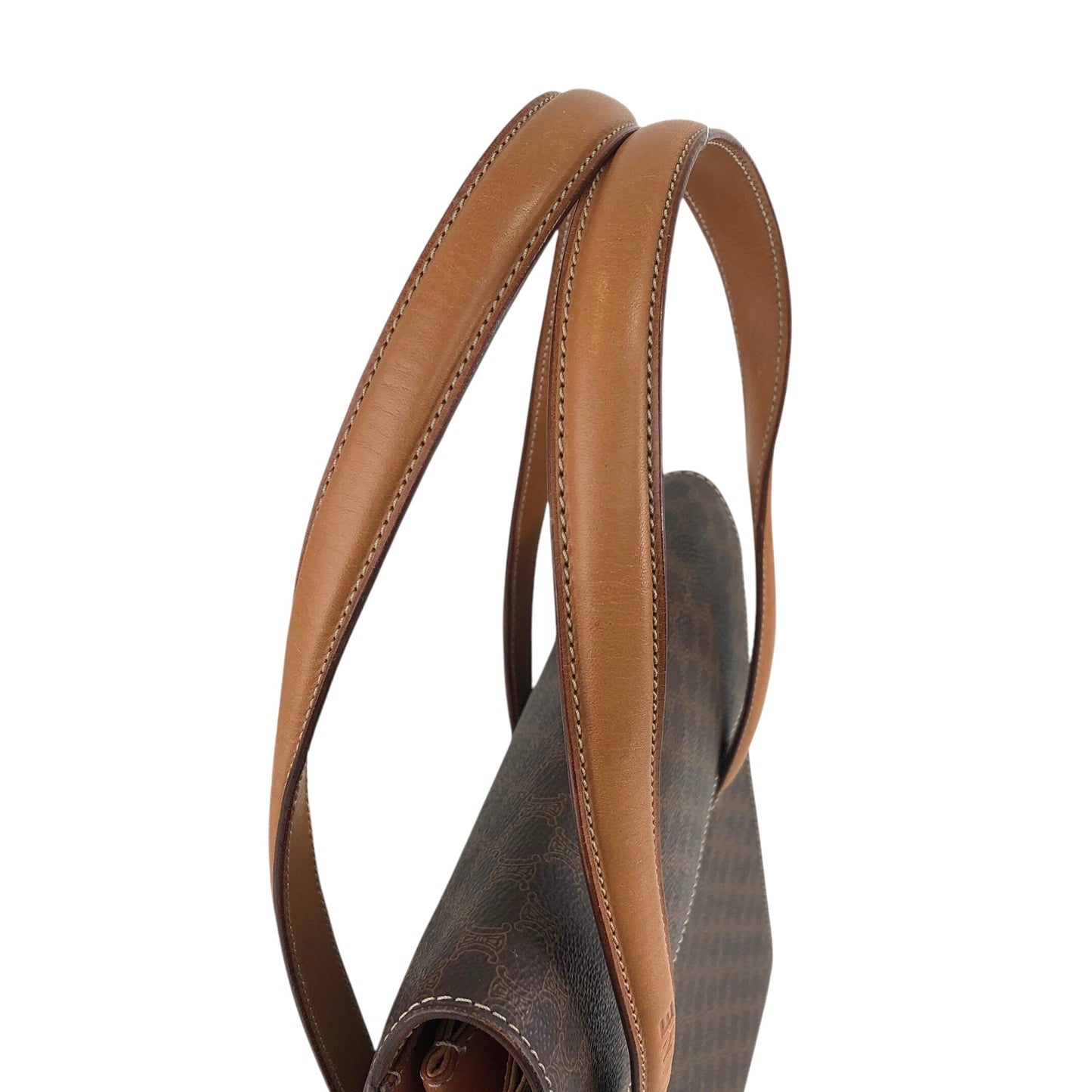 CELINE Macadam Logo Embossed Handbag Brown Vintage iu4iax