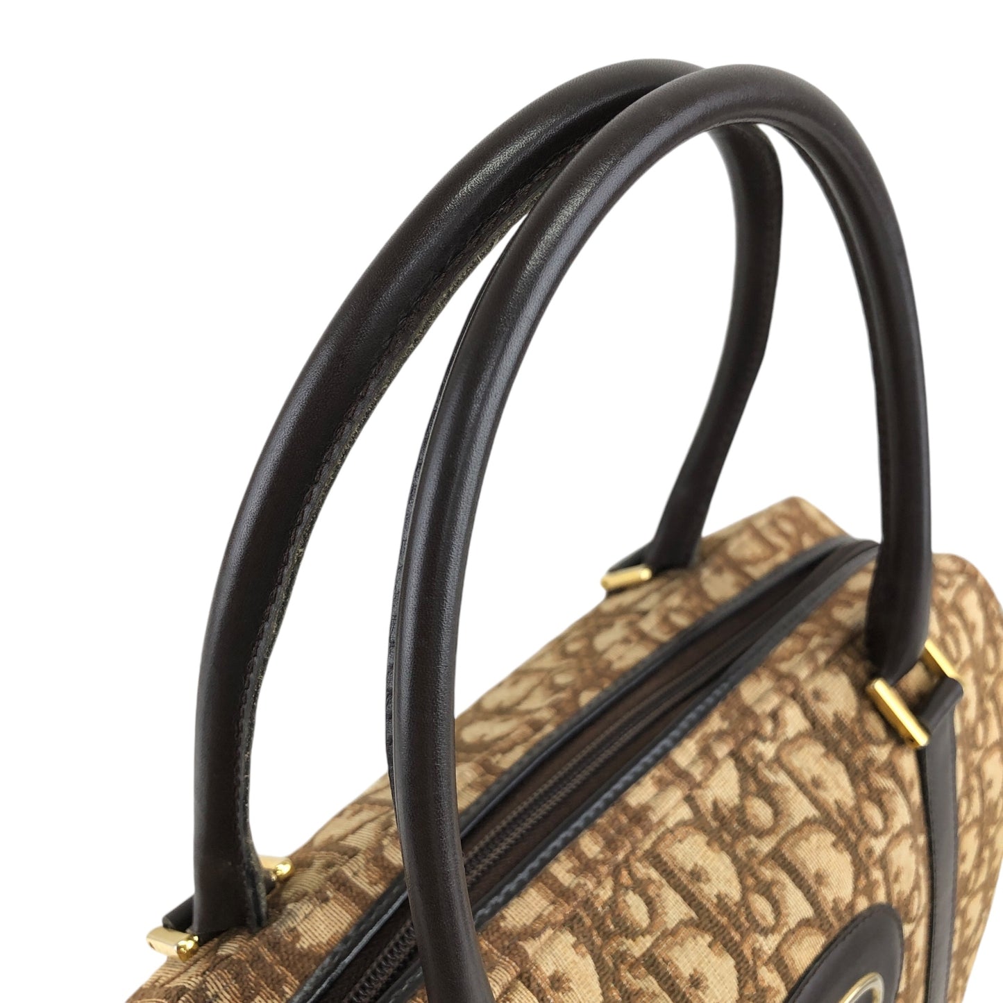 Christian Dior Trotter CD Logo Handbag Boston bag Beige Vintage cse2xn