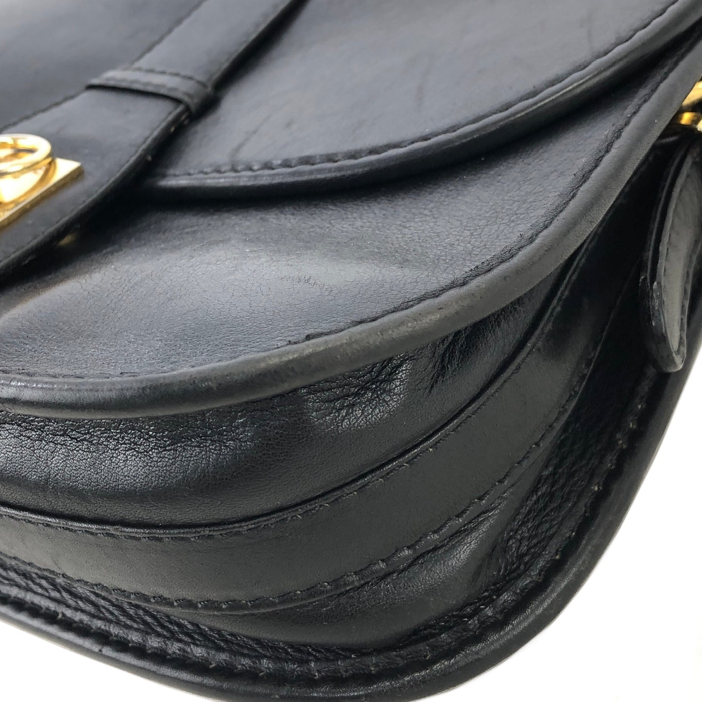 CELINE Gancini Leather Crossbody Shoulder bag Black Vintage 243mx8