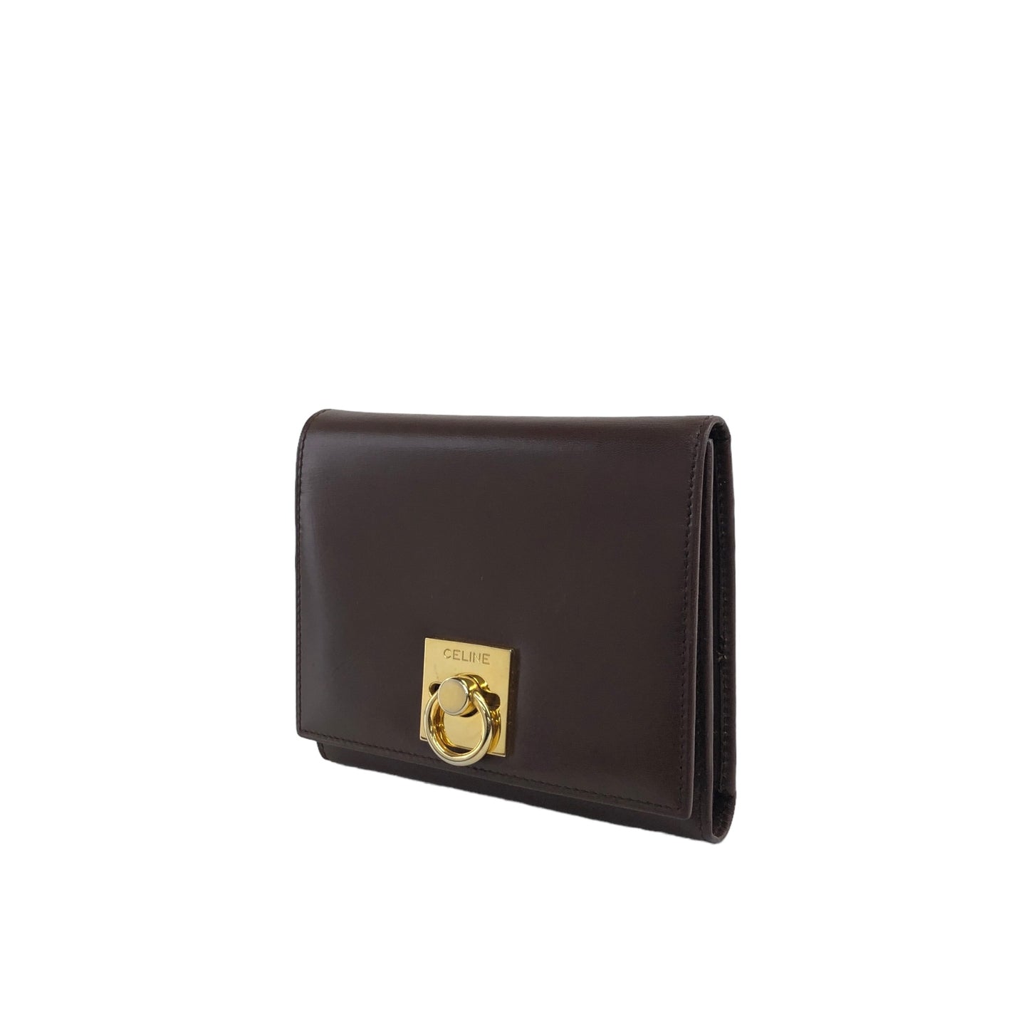 CELINE Gancini Trifold Wallet Brown Vintage 5ijktw