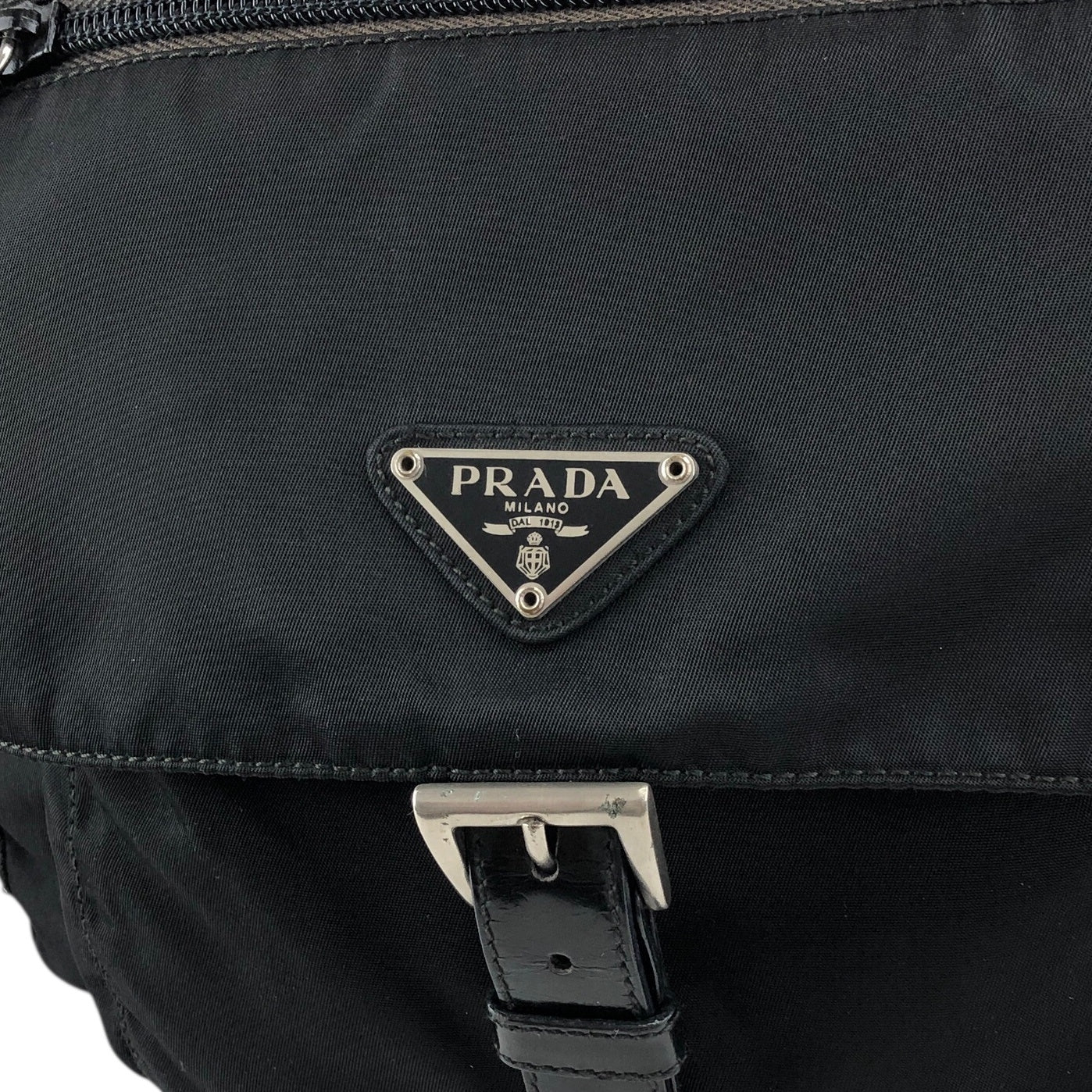 PRADA Triangle Logo Front Buckle Shoulder bag Black Vintage dre4i8