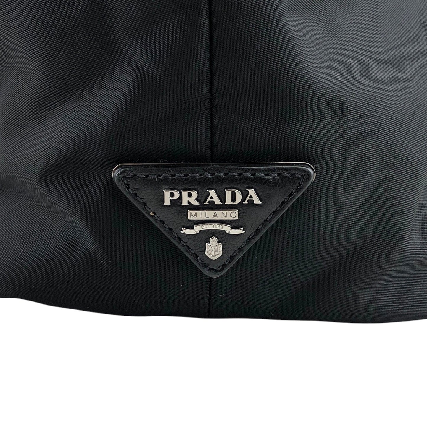 PRADA Triangle Logo Front Zipper Handbag Black Vintage eyn74f