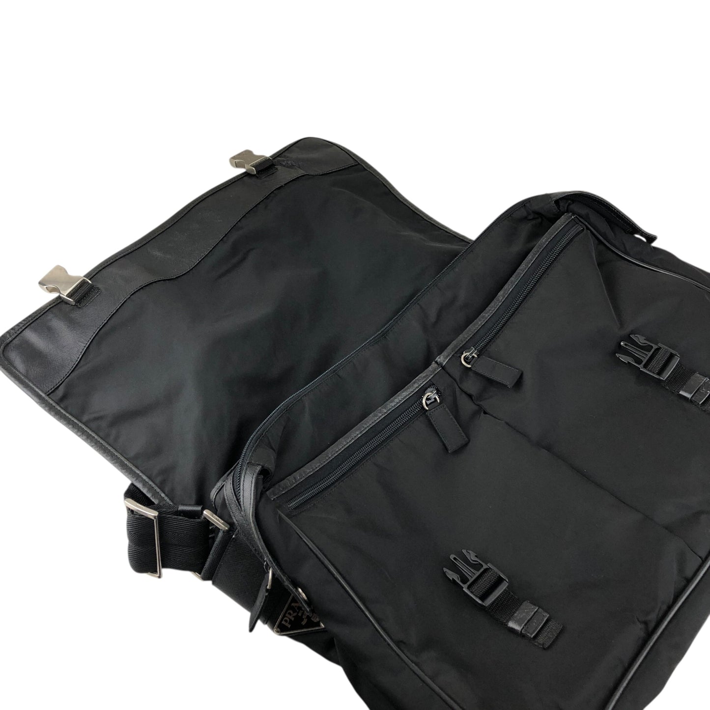 PRADA Tessuto Triangle Logo Front Buckle Shoulder bag Black Vintage n6kgte